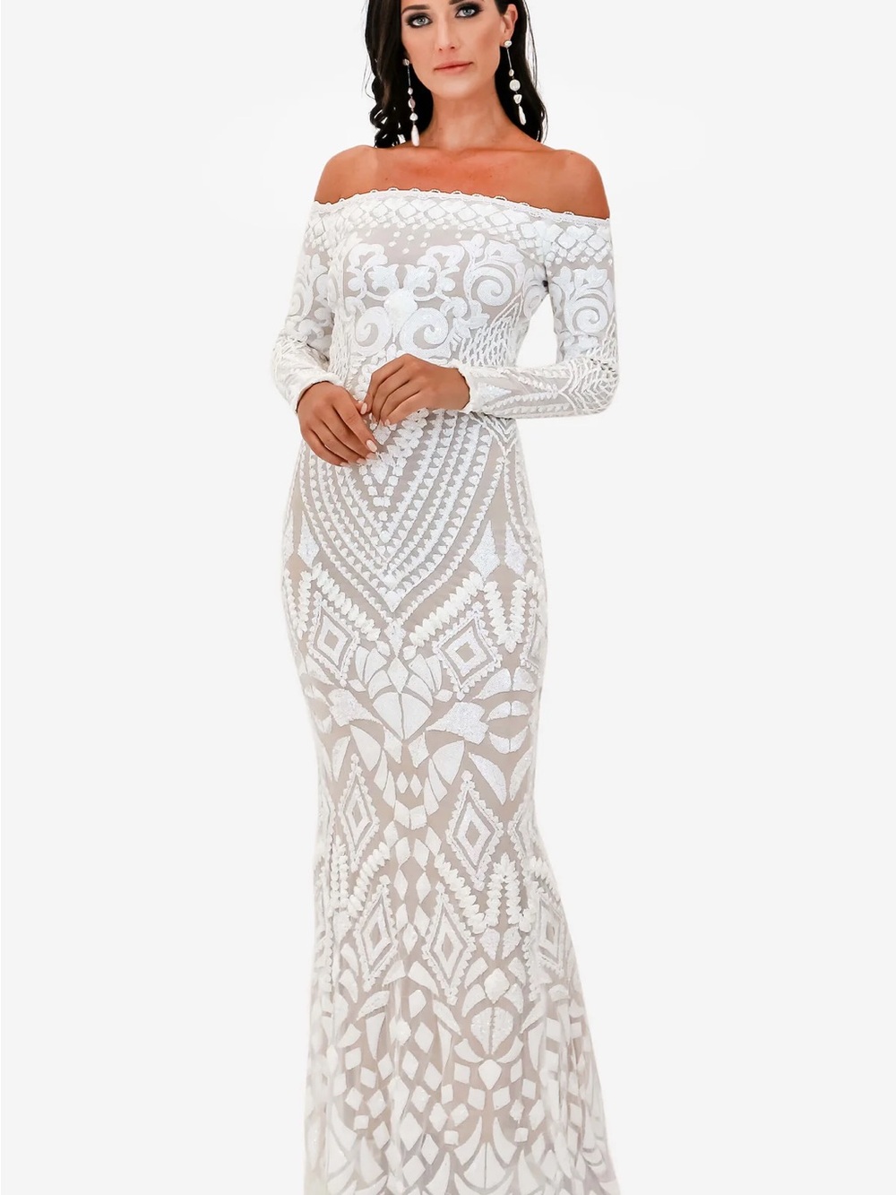 Off-Shoulder White Lace Mermaid Dress